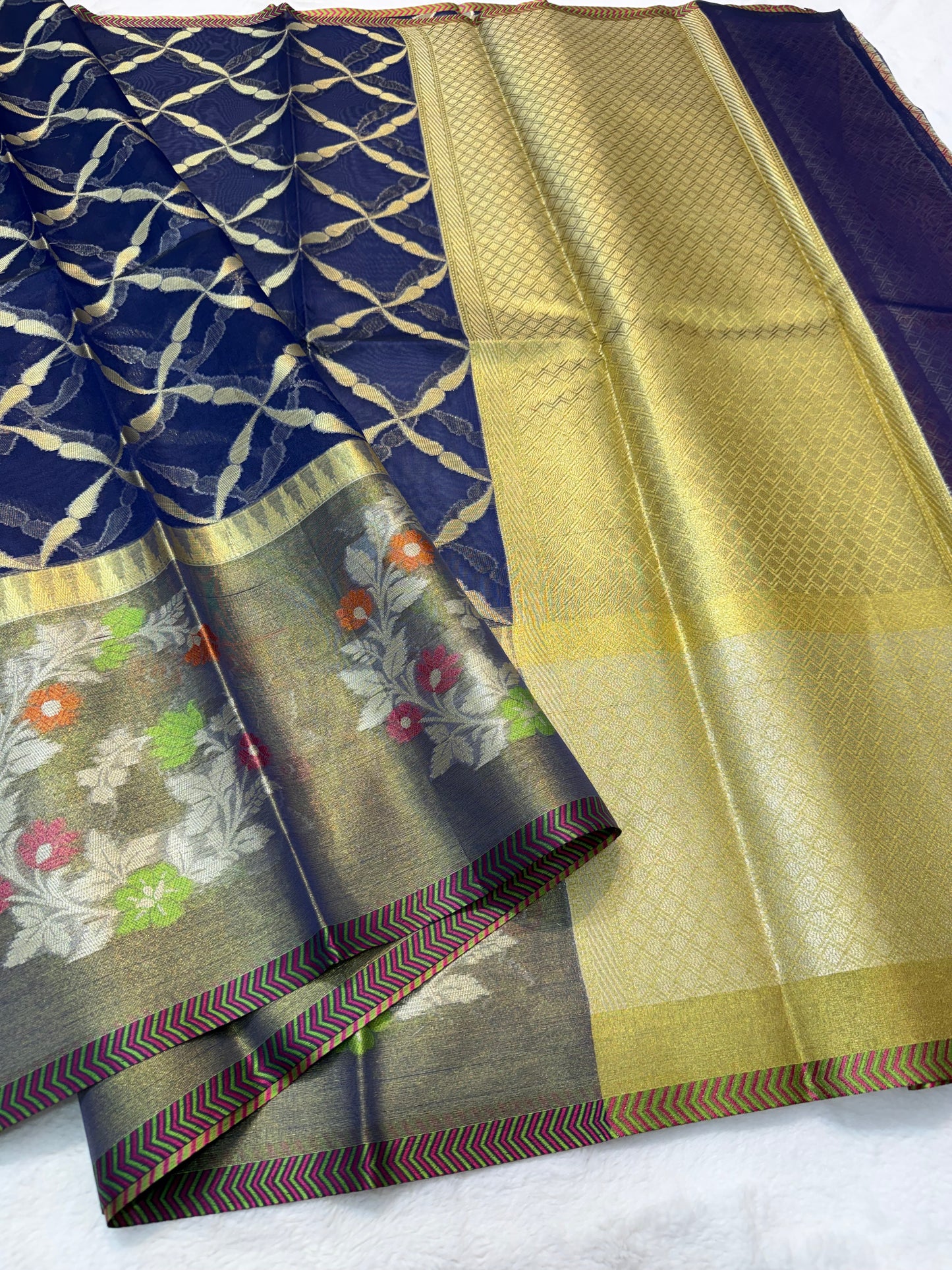 Nevy shade kora organza Banarasi saree