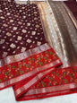 Wine & red shade raw mango premium embroidery Banarasi saree