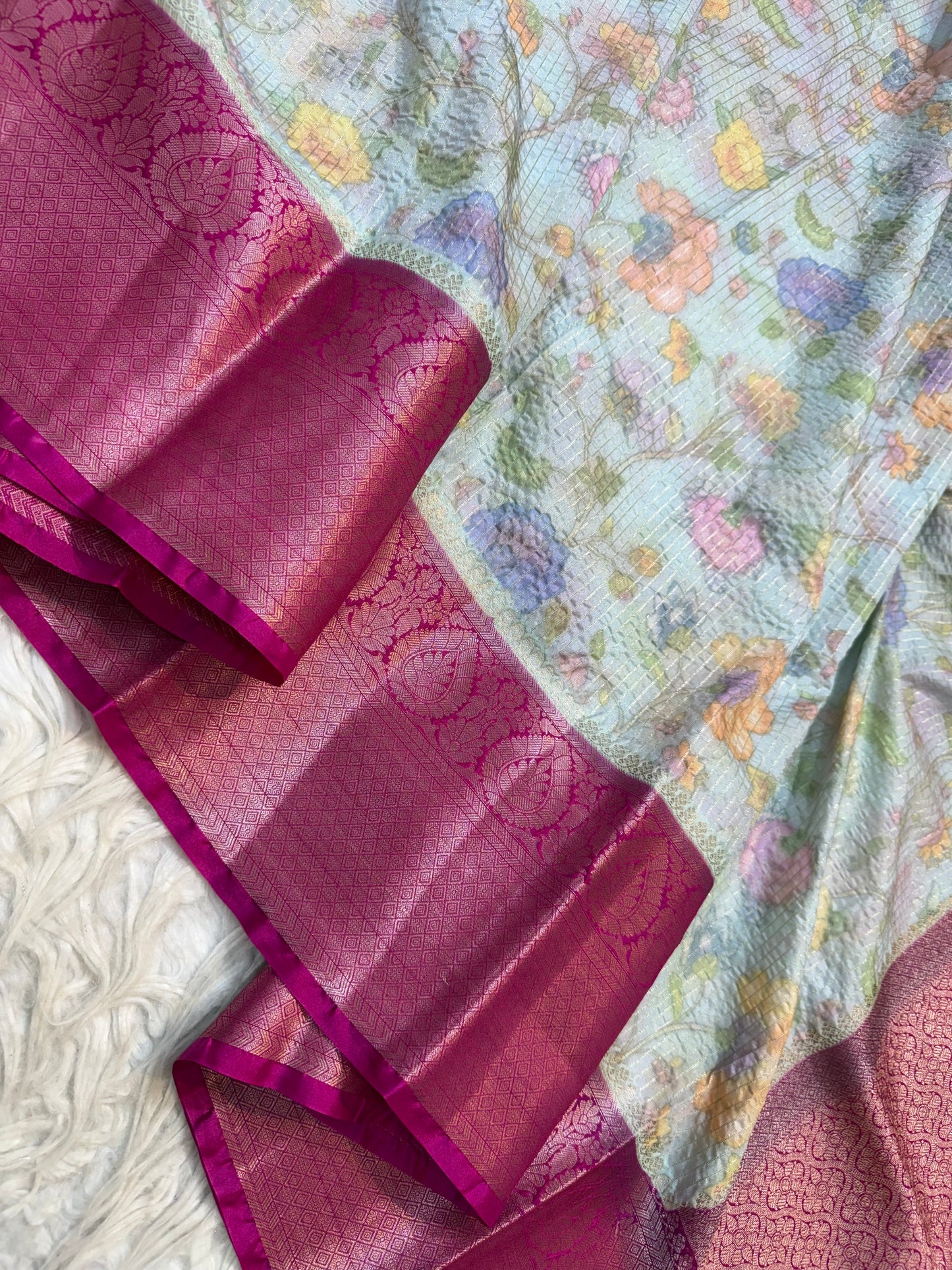multicolour Dupion silk digital print Banarasi saree