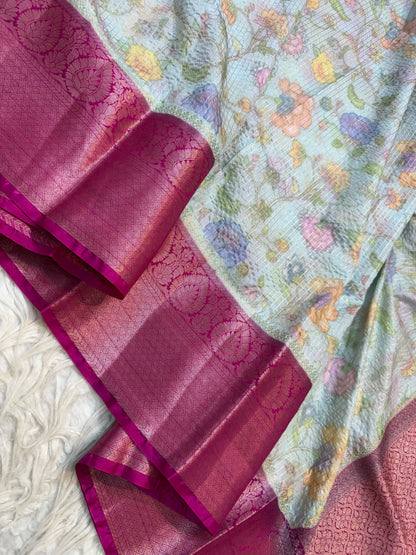 multicolour Dupion silk digital print Banarasi saree
