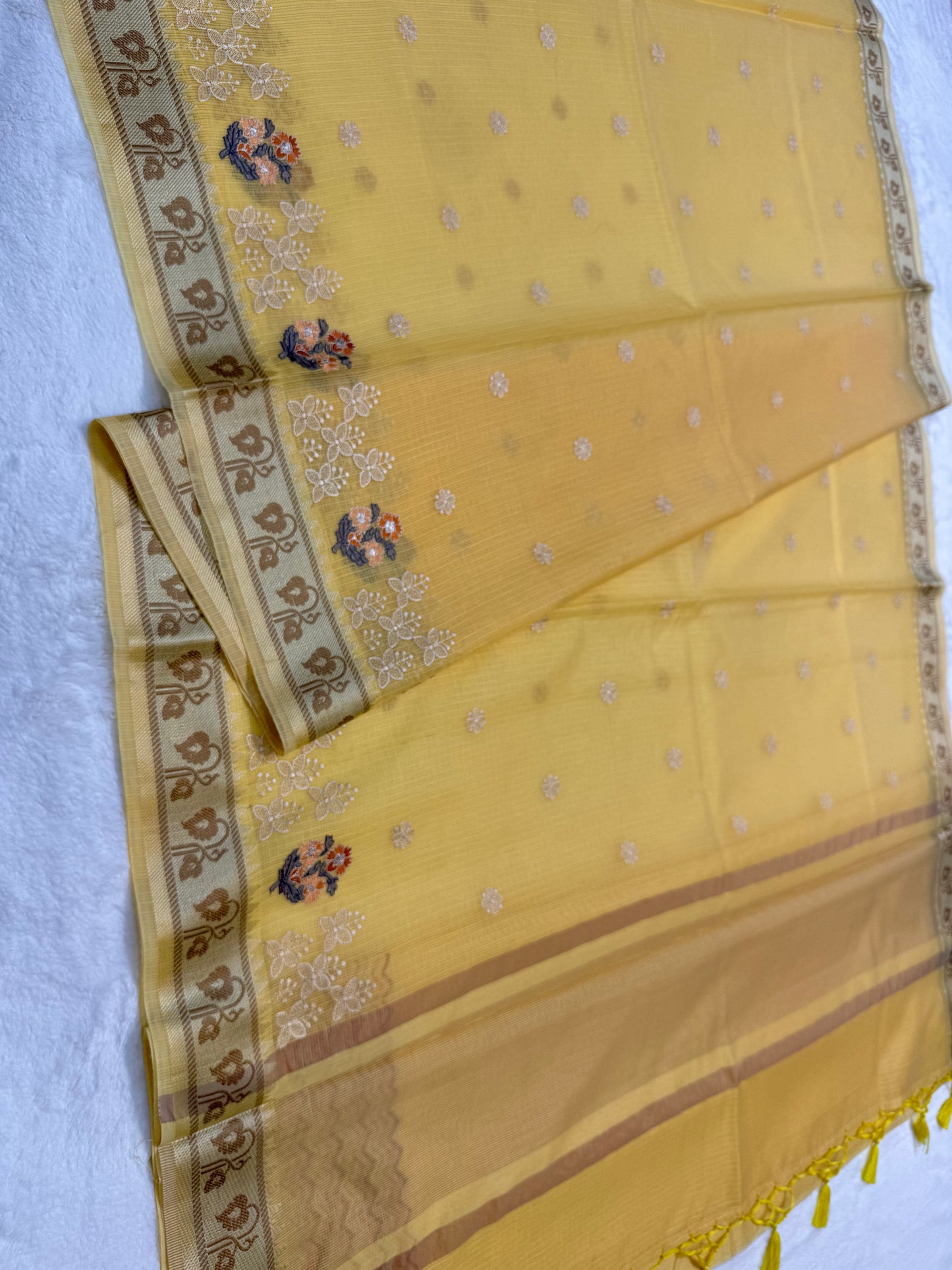 Yellow shade kota designer embroidery Banarasi saree