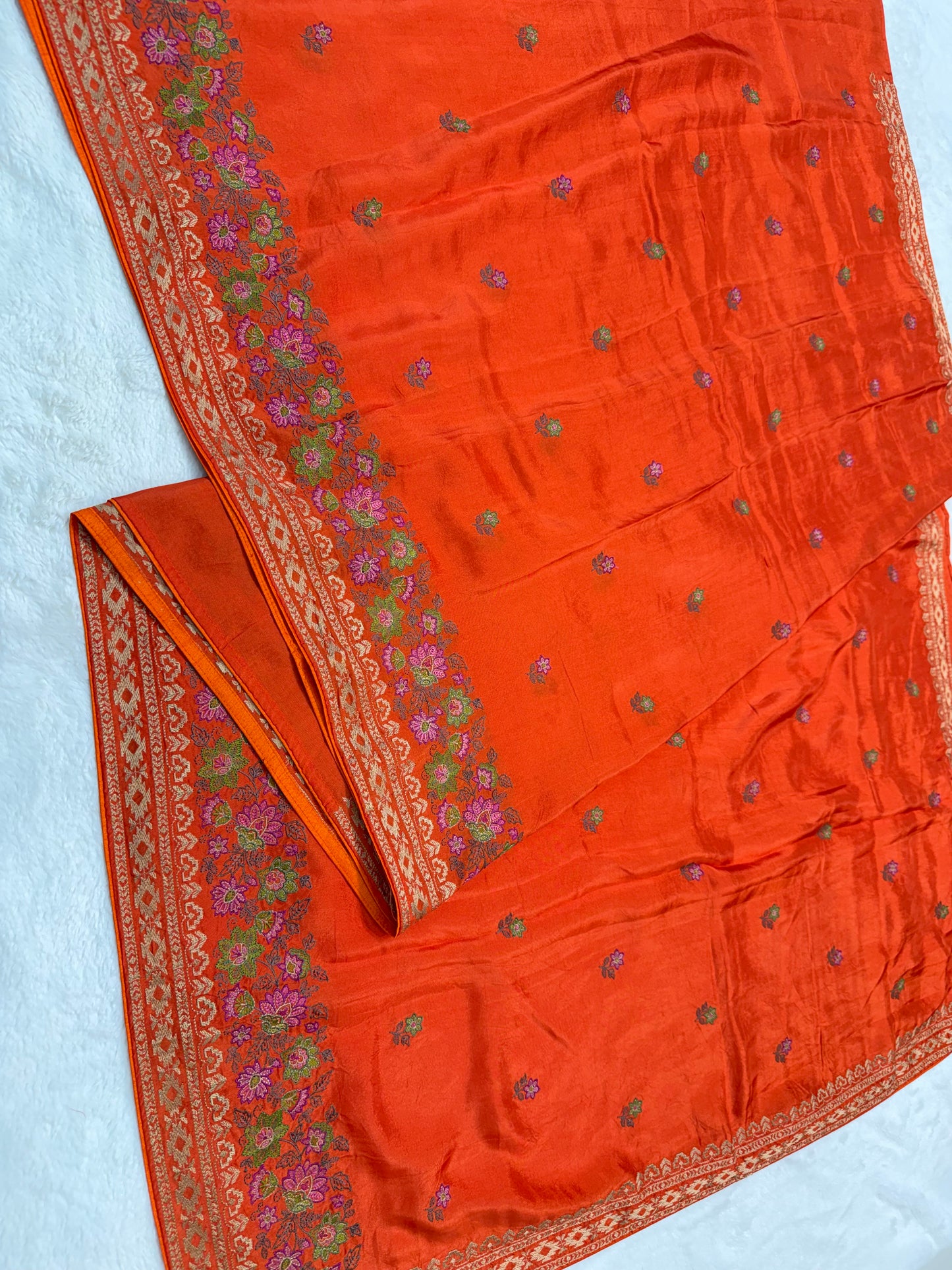 Orange shade viscose embroidery premium designer saree