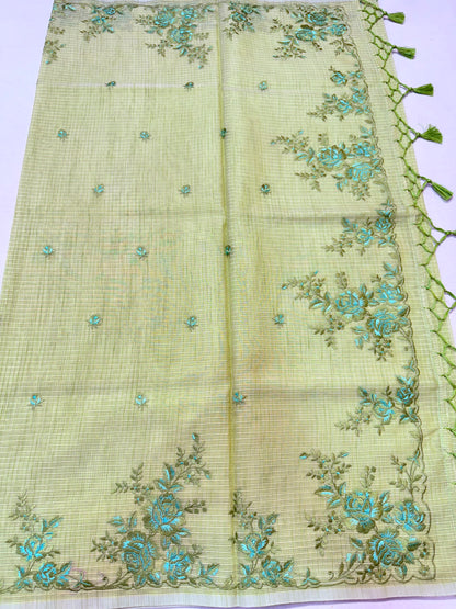 Pista green shade kota designer embroidery premium Banarasi saree