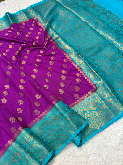 Magenta sea green shade  Dupion Silk premium Banarasi Saree