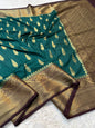 Bottle green wine shade Dupion Silk Banarasi Saree 