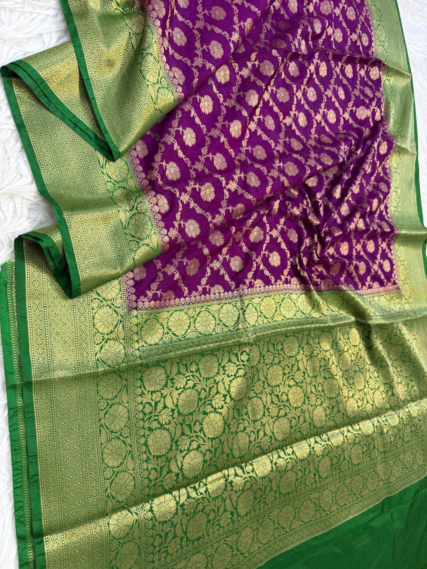 Magenta bottle green shade  Dupion Silk premium Banarasi Saree