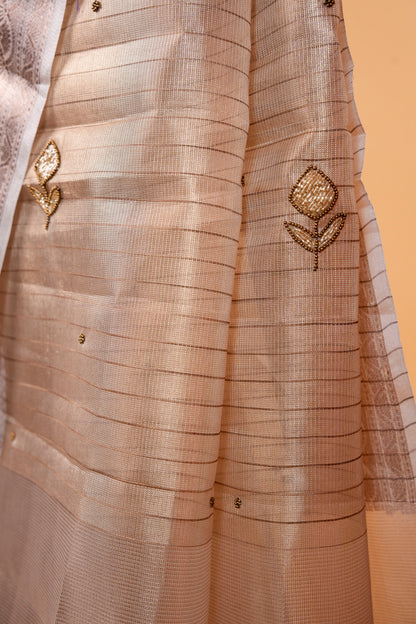 Beige shade tissue designer hand work Banarasi saree