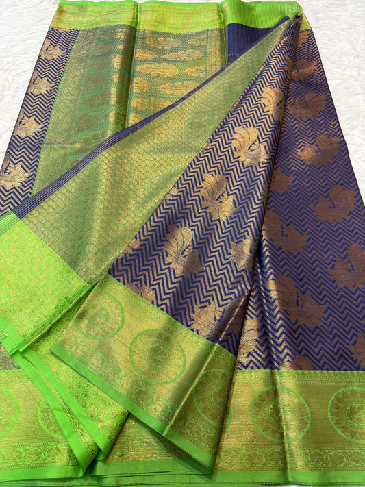 Navy green shade premium soft silk Banarasi saree