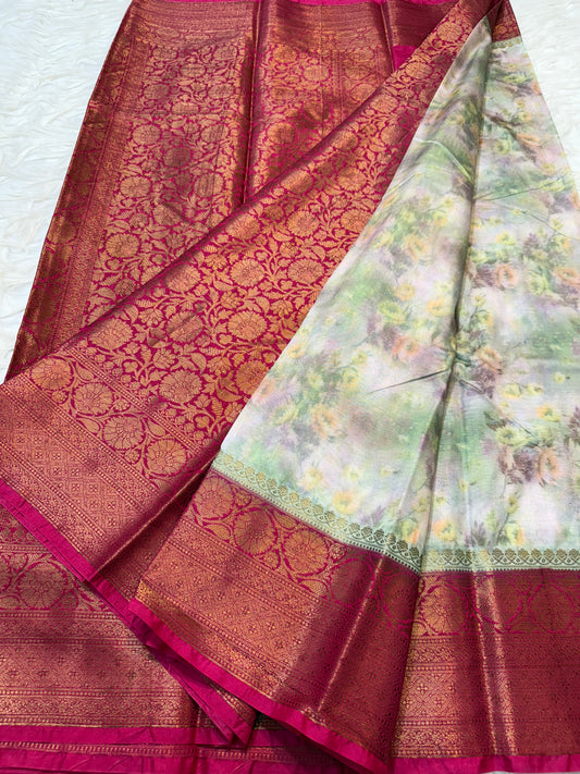 multicolour Dupion silk digital print Banarasi saree