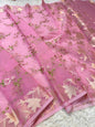 Pink shade kora organza embroidery Banarasi saree