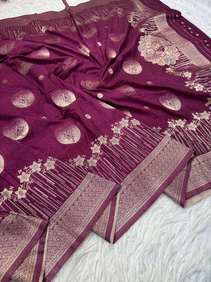 Maroon shade georgatte Banarasi saree