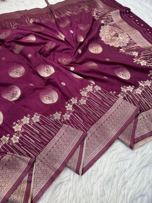 Maroon shade georgatte Banarasi saree