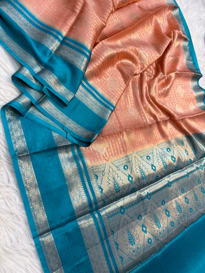 Peach firozi warm silk premium Banarasi saree