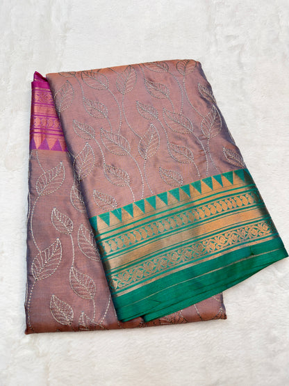Multicolour shade soft silk embroidery Banarasi saree