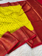 Yellow red shade Dupion Silk Banarasi  Saree 
