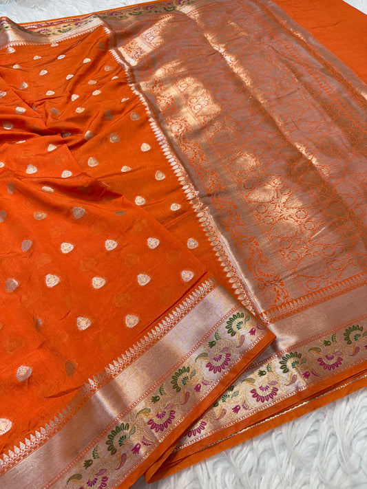 Semi Raw mango soft silk banarasi saree