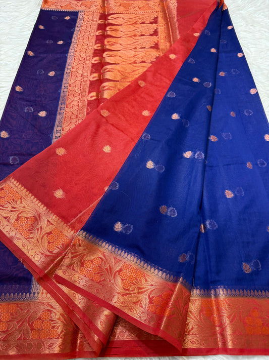 navy red shade georgatte Banarasi saree