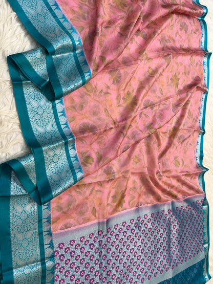 Multi colore warm silk digital print Banarasi saree