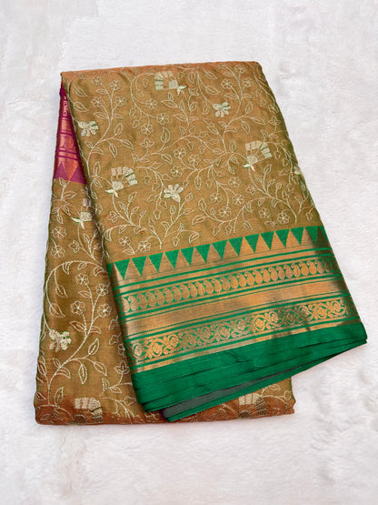 Multicolour shade soft silk embroidery Banarasi saree