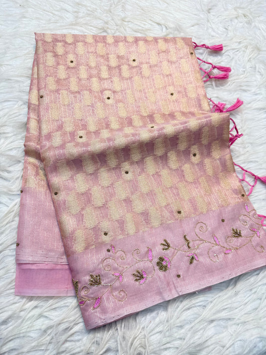 Pink shade tissue kota zardosi work Banarasi saree