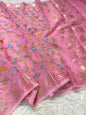 Pink shade  kora organza embroidery Banarasi saree