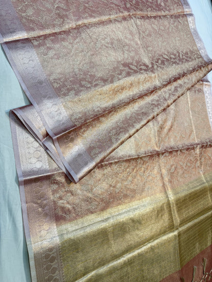Peach shade tissue kota embroidery primum Banarasi saree