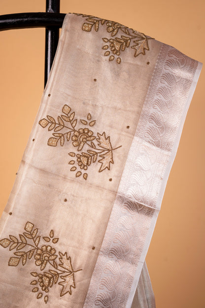 Beige shade tissue designer hand work Banarasi saree