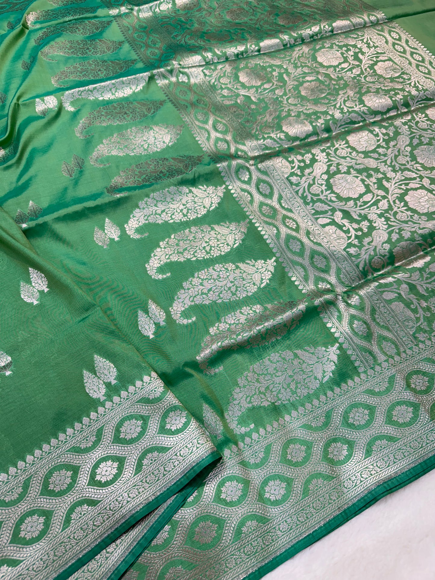 Sea green shade katan Banarasi silk Saree