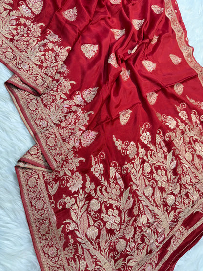 Red shade Chinon Viscose premium saree