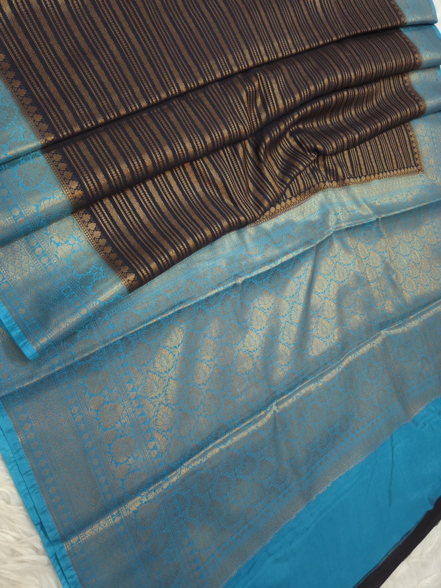 black & sea green shade  Dupion Silk premium Banarasi Saree