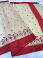 Beige red shade kota embroidery Banarasi saree