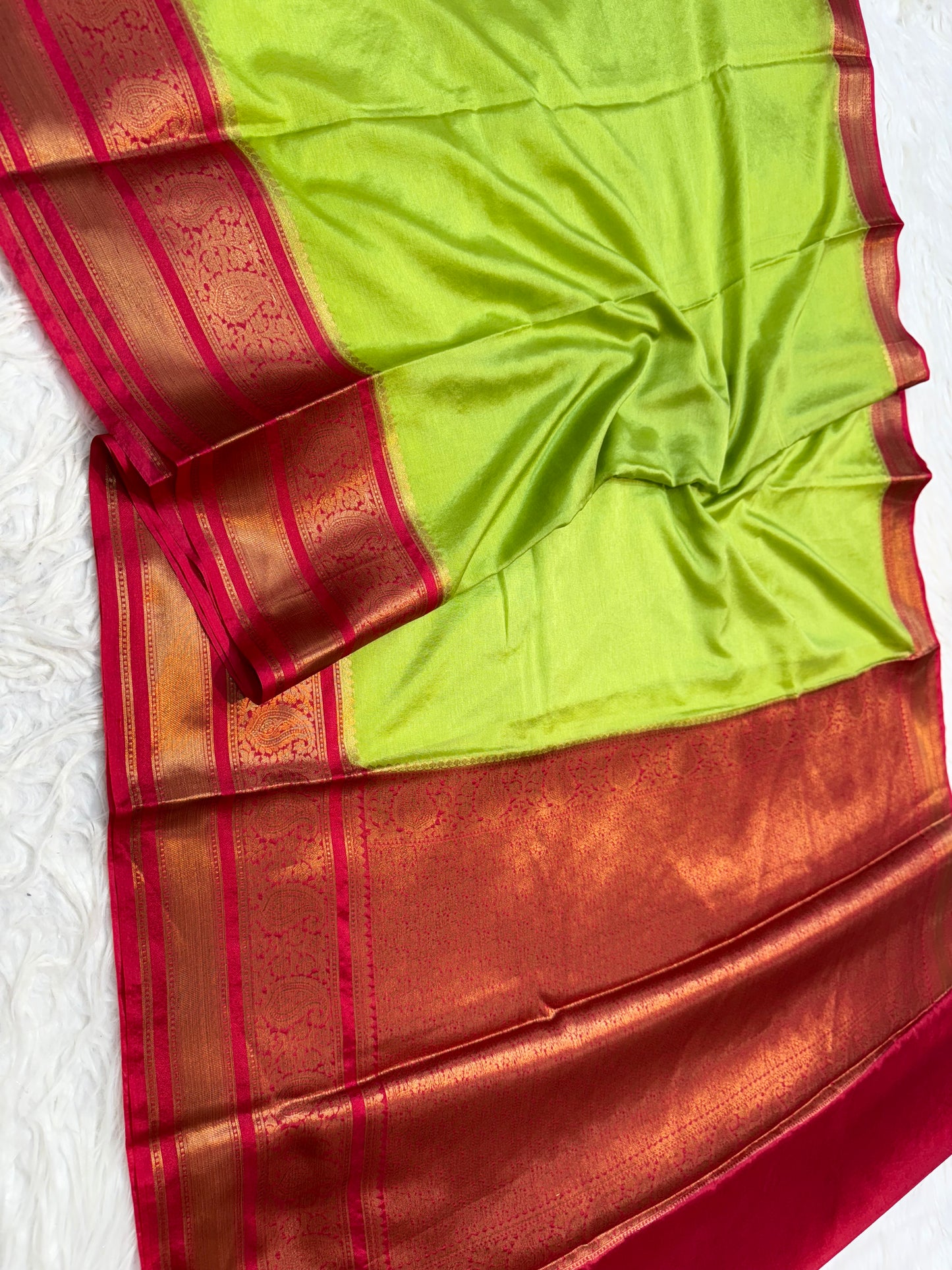 Pista green red warm silk premium Banarasi saree