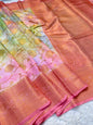 Pink & multicolour Dupion silk digital print Banarasi saree