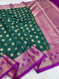 Bottle green & magenta shade  Dupion Silk premium Banarasi Saree