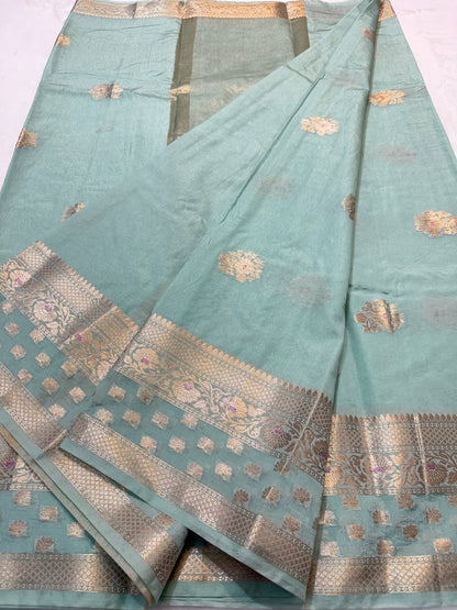 Sea green shade raw mango  premium Banarasi saree
