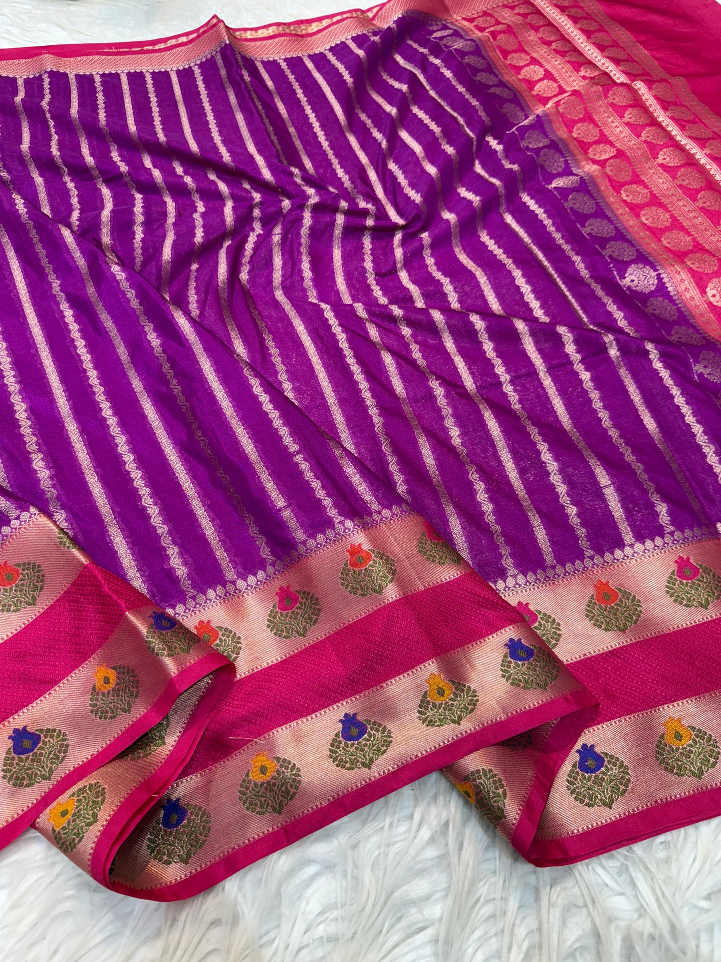 Magenta & Royal pink shade georgette Banarasi saree