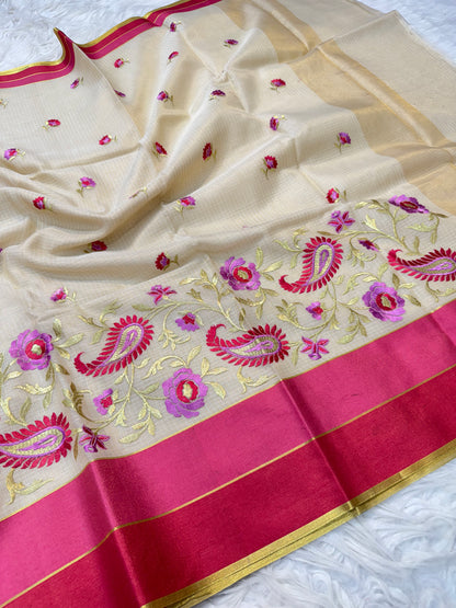 Multicolor Tissue Kota Designer Embroidery Premium Banarasi Saree