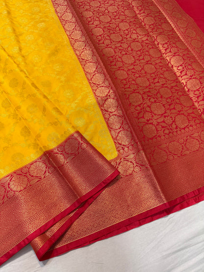 Mango red shade  Dupion Silk premium Banarasi Saree