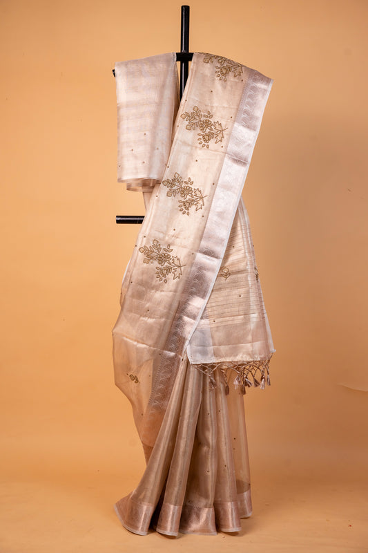 Beige shade tissue designer hand work Banarasi saree