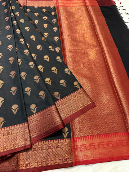 Black maroon  shade premium soft silk Banarasi saree