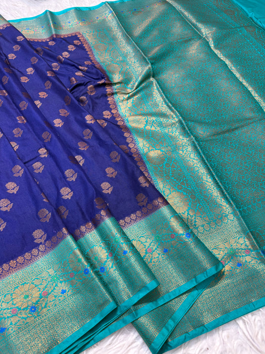 Nevy sea green shade Dupion Silk premium Banarasi Saree
