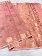 Peach shade organza designer  embroidery premium Banarasi saree