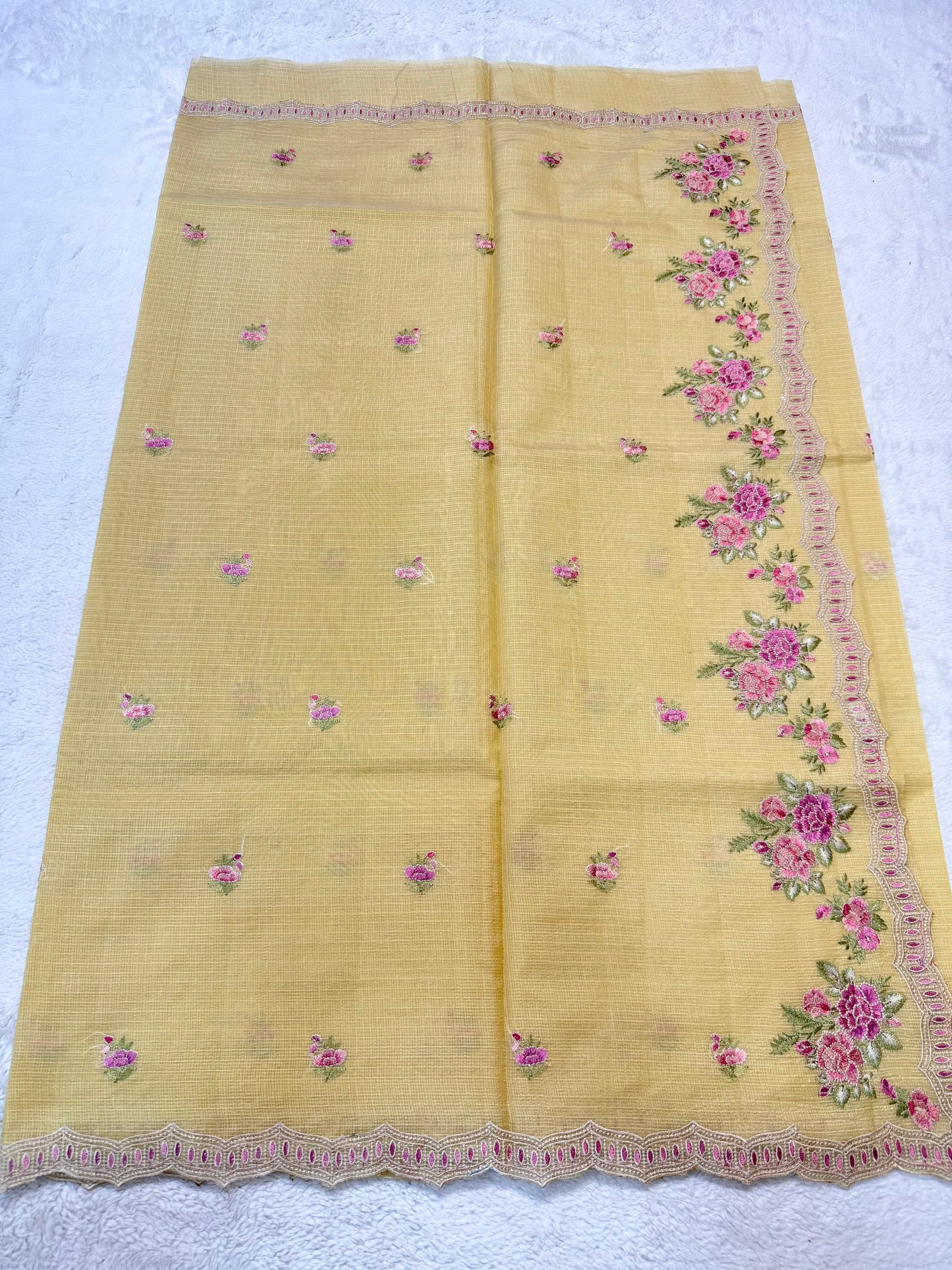 Beige shade cotton kota designer embroidery premium Banarasi saree