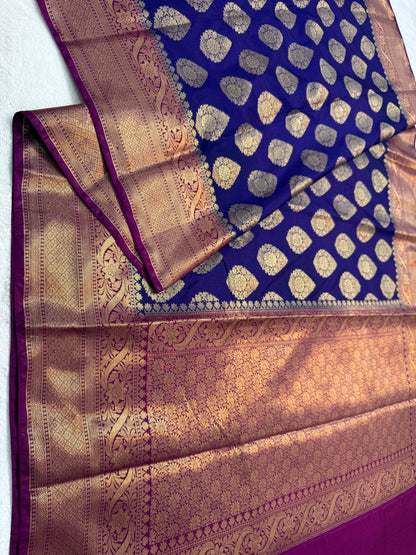 Nevy & Magenta Dupion Silk Banarasi Saree