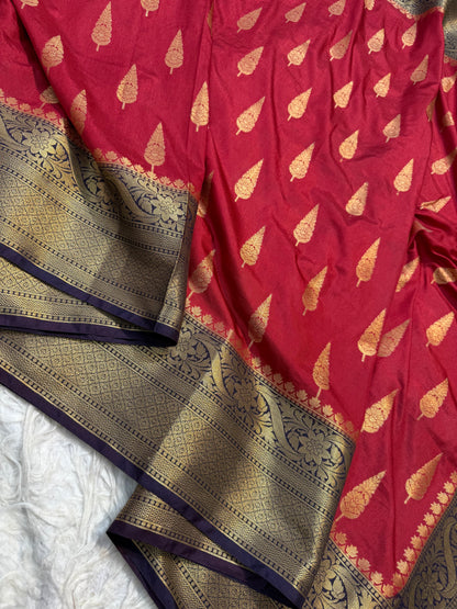 Red magenta shade Dupion Silk Banarasi Saree 