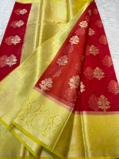 Red yellow warm silk premium Banarasi saree