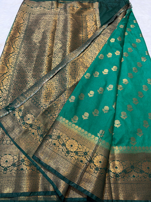 Bottel green shade Dupion Silk premium Banarasi Saree