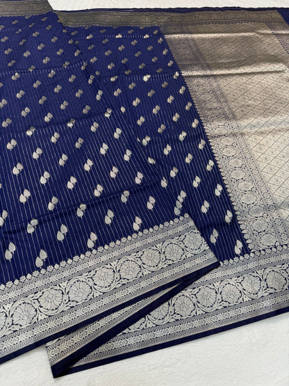 Navy Blue shade katan Banarasi silk Saree