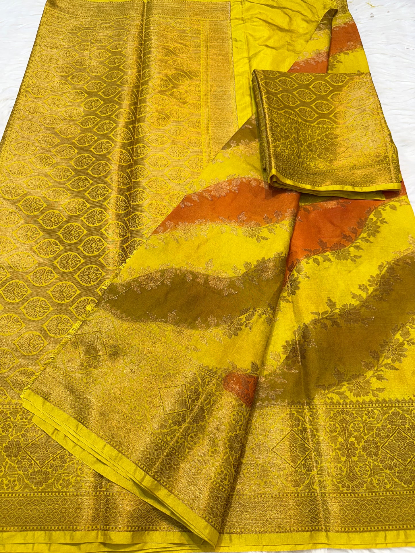multicolour Dupion silk hand brush print Banarasi saree