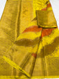 multicolour Dupion silk hand brush print Banarasi saree